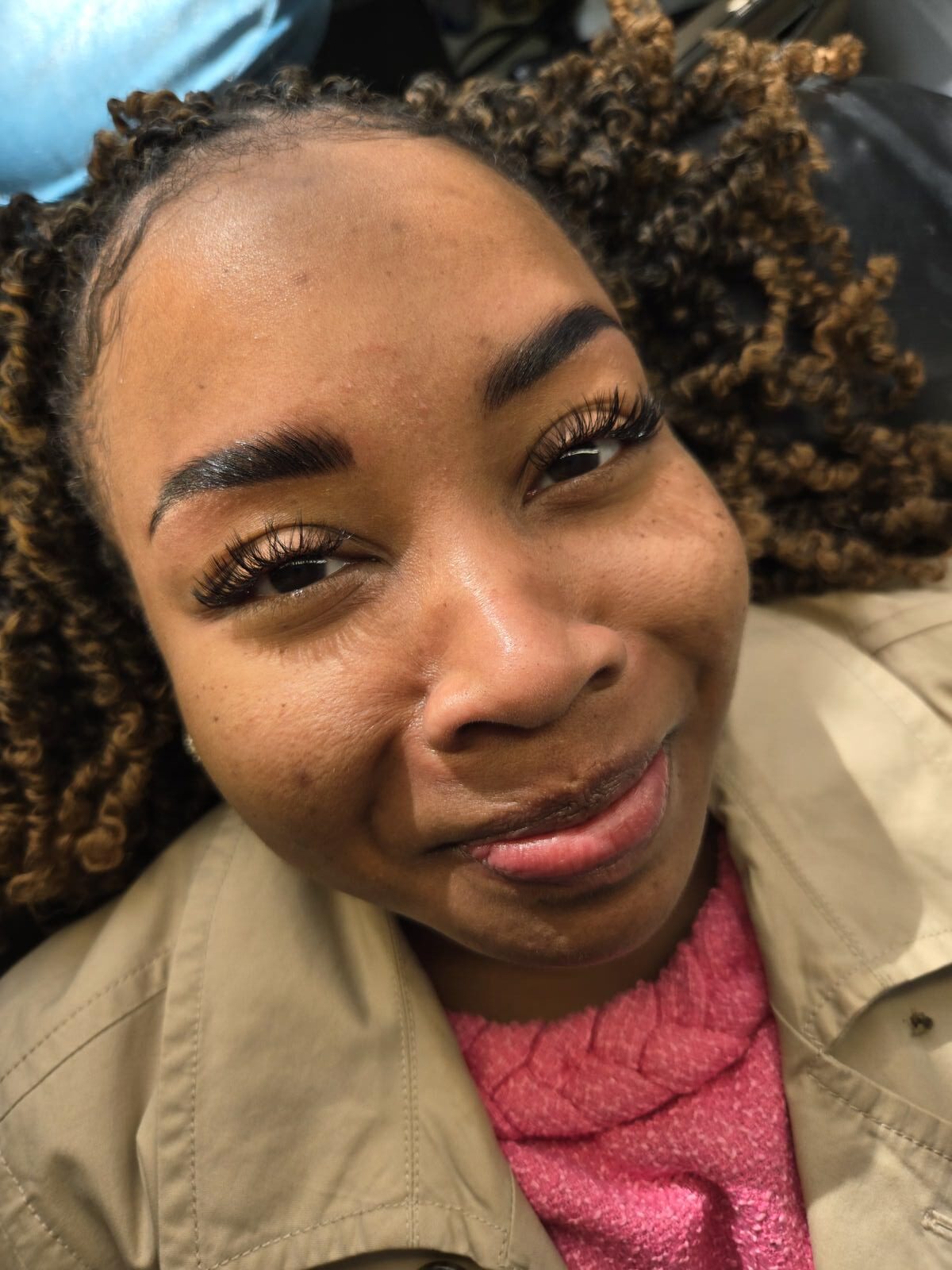Brow lamination with hybrid tint and skin stain creating fuller-looking, defined eyebrows at Wink Lash Art in Alexandria, VA.